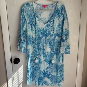 Lilly Pulitzer Azita Tunic Dress In Blue and White Toile Me About It Print